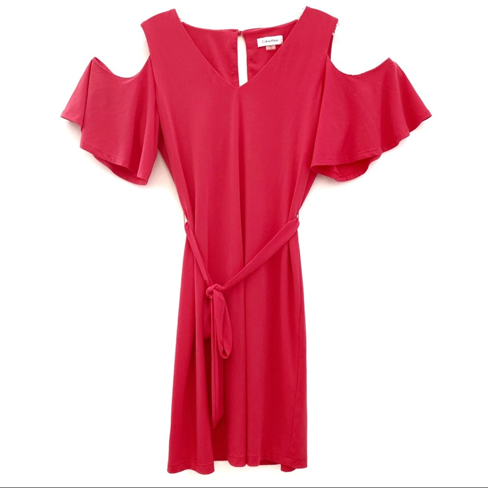 Calvin Klein cold shoulder flutter sleeve dress, 6